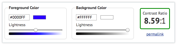 Screenshot of WebAIM Color Contrast Ratio tool