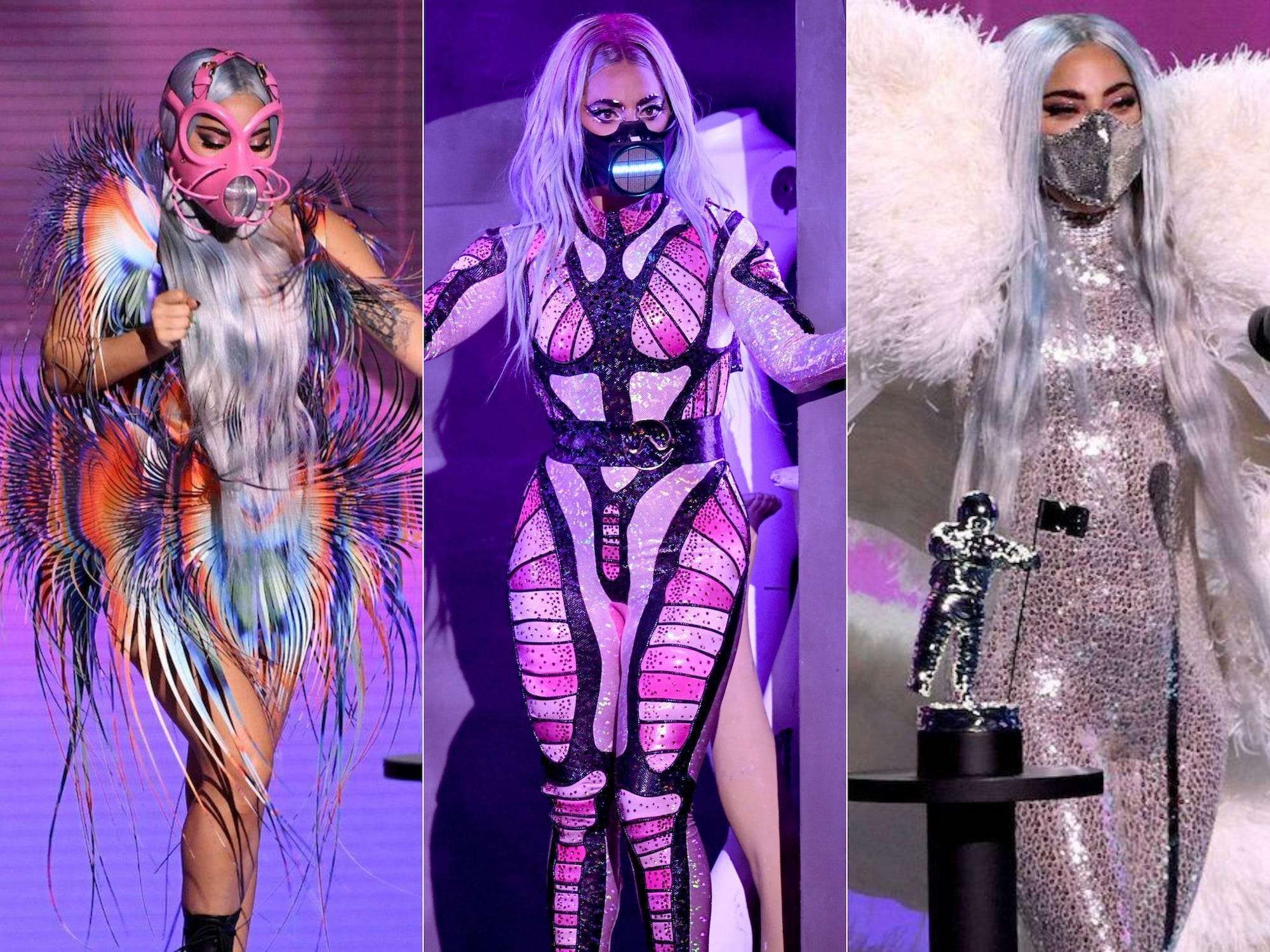 3 images of Lady Gaga at her VMA performance